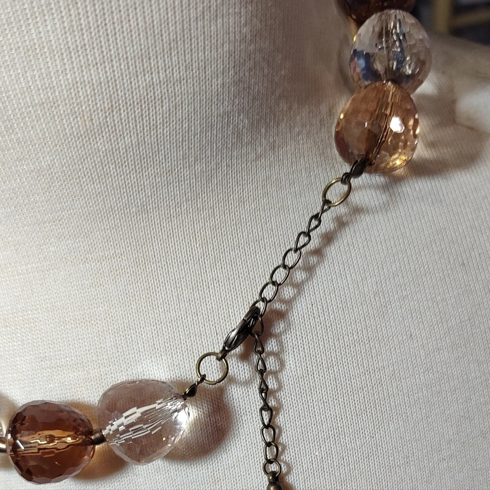 Elegant Brown and Clear Beaded Necklace Nwot